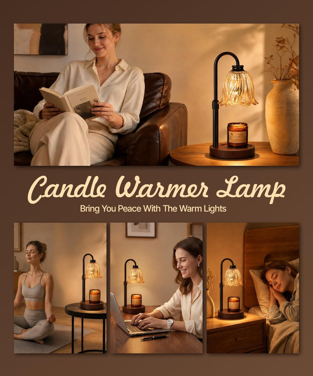 Candle Warmer Lamp with Timer Dimmer,2 Bulbs, Round
