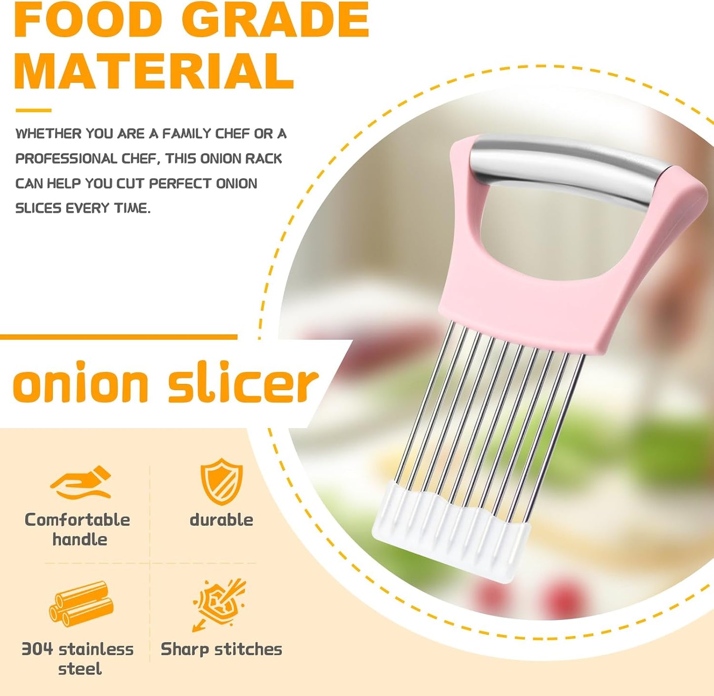 Stainless Steel Onion Holder for Slicing,Onion Slicer Holder,Kitchen Gadget | Green Onion Slicer Holder, Onion Cutter for Slicing of Onions, Tomatoes, Avocados, Eggs and Other Vegetables