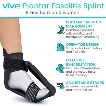 Vive Plantar Fasciitis Stretcher - Foot & Calf Stretcher for Men & Women | Achilles Tendonitis Brace Sling for Pain Relief - Dorsiflexion Therapy, Adjustable - Lightweight Arch & Heel Support