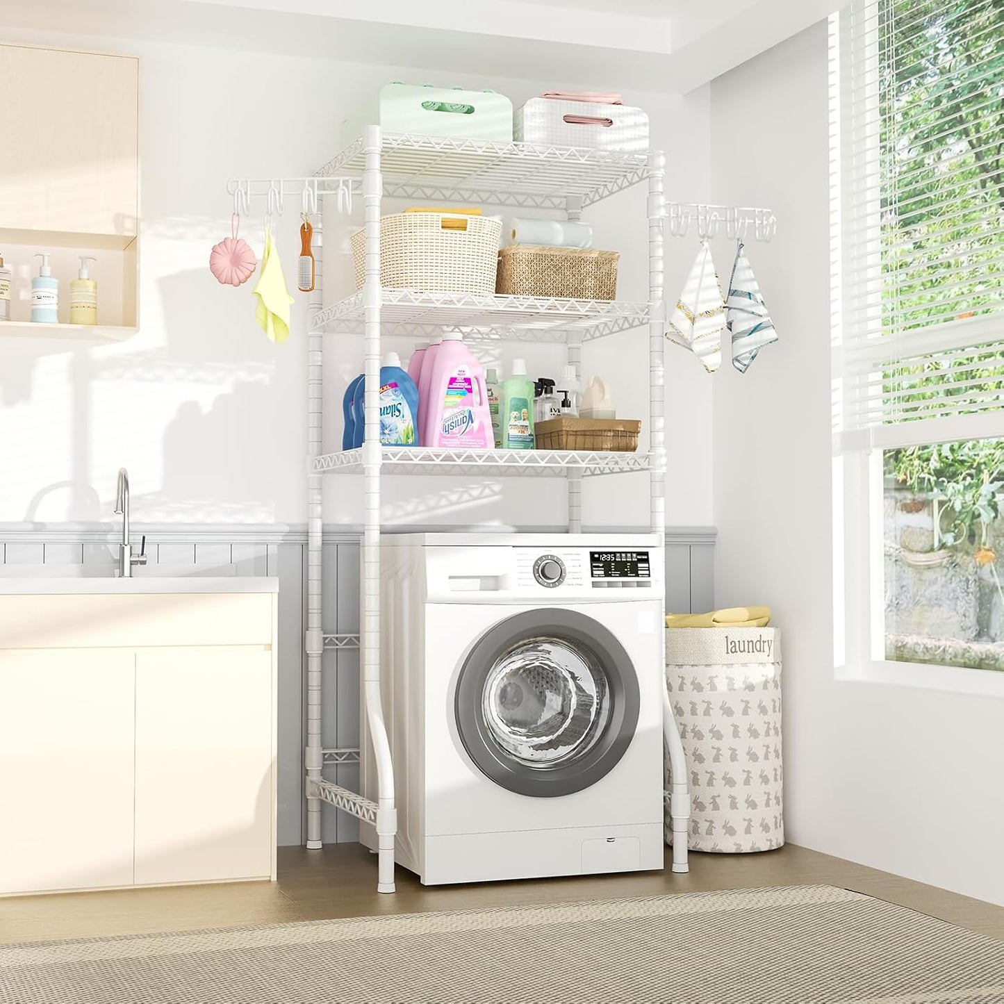U8 Medium Laundry Room Storage Organizer, Over the Washer and Dryer Storage Shelves for Laundry Organization, 32.3”W x 17.3”D x 76.2”H, Suit Washing Machine Width within 29.9”, Hold 304 lb, Black