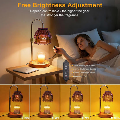 Candle Warmer Lamp with Timer & Dimmer, Birthday Gifts for Women Mom, 4-Level Dimmable Flower Heat Lamp for Jar Candles, Adjustable Height, House Warming Gifts, Home Decor (Purple