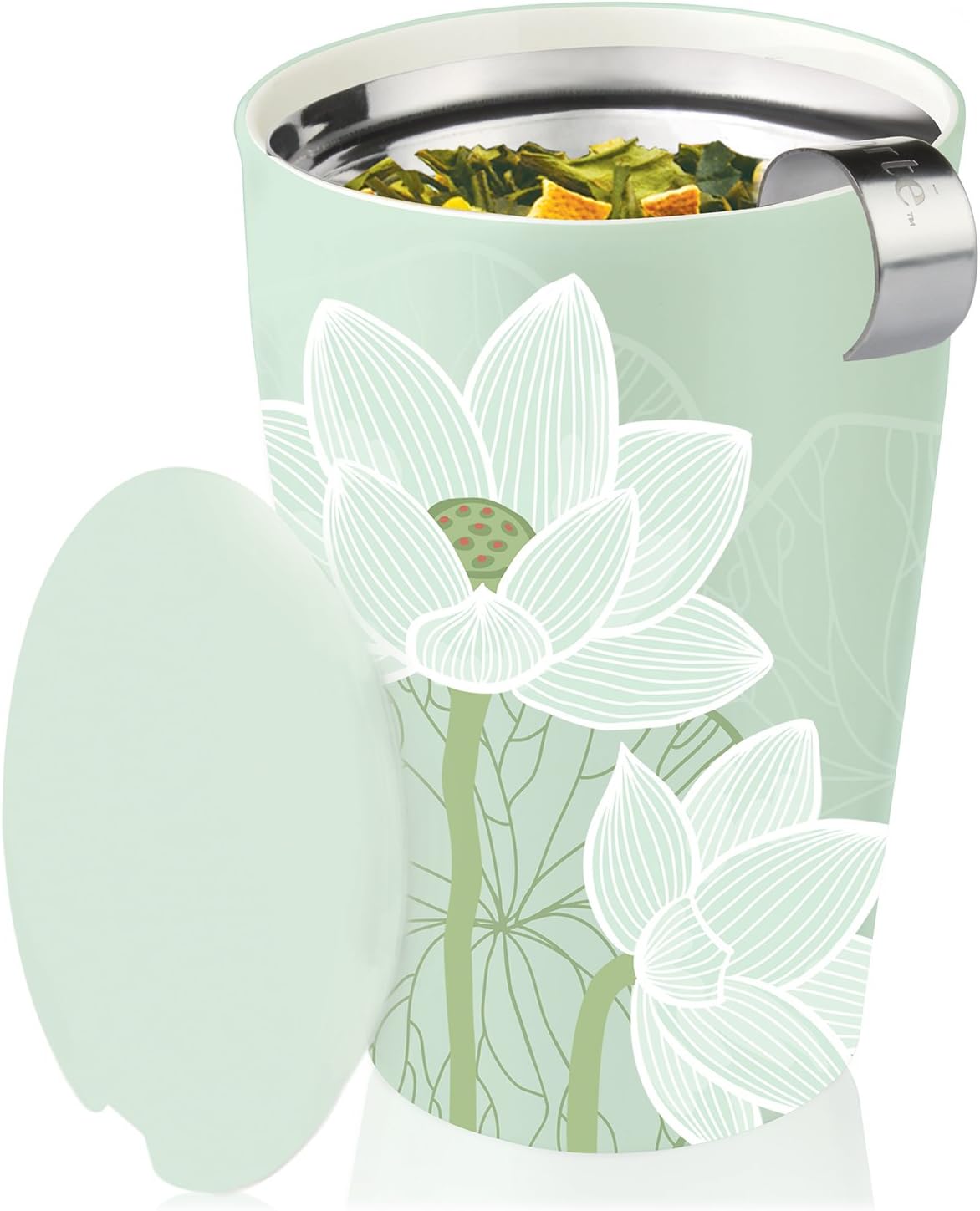 Tea Forte Double-Walled Ceramic Kati Cup, Noir, 12 oz | Insulated Ceramic - Stainless Steel Loose Leaf Infuser - Keeps Tea Hot Longer - Lid Included - Microwave & Dishwasher Safe