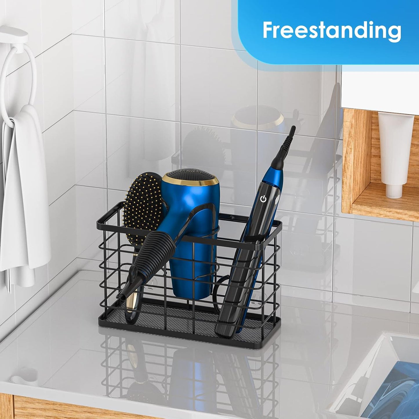 Hair Tool Organizer, Dryer Holder, 3 in 1 Blow Bathroom Organizer Wall Mounted/Cabinet Door for Flat Iron, Curling Straightener, Care & Styling Tools Storage Basket