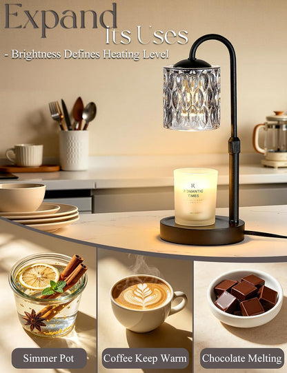 Briever Dimmable Candle Warmer Lamp with Timer, Height Adjustable Electric Candle Wax Warmer, Christmas Birthday Gifts for Women Mom, House Warming Gifts New Home Room Decor, Black Solid Wood Base
