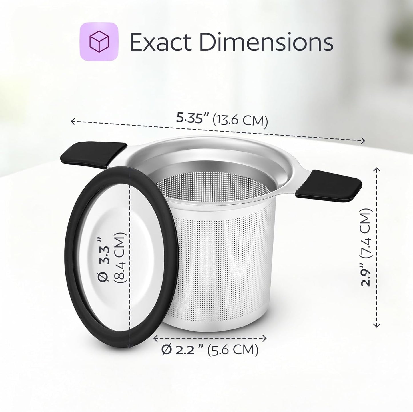 Stainless Steel Tea Infuser for Loose Leaf Tea – Extra Fine Mesh Strainer with Heat Proof Double Handles & Lid, Reusable Filter Fits Mugs, Cups & Teapots, Gray