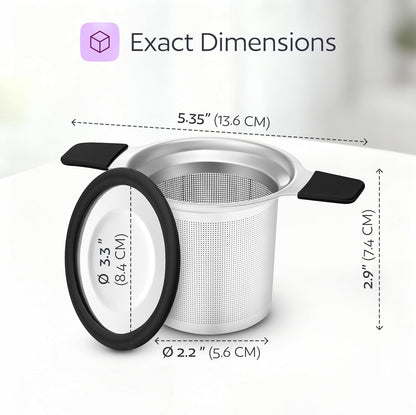 Stainless Steel Tea Infuser for Loose Leaf Tea – Extra Fine Mesh Strainer with Heat Proof Double Handles & Lid, Reusable Filter Fits Mugs, Cups & Teapots, Gray