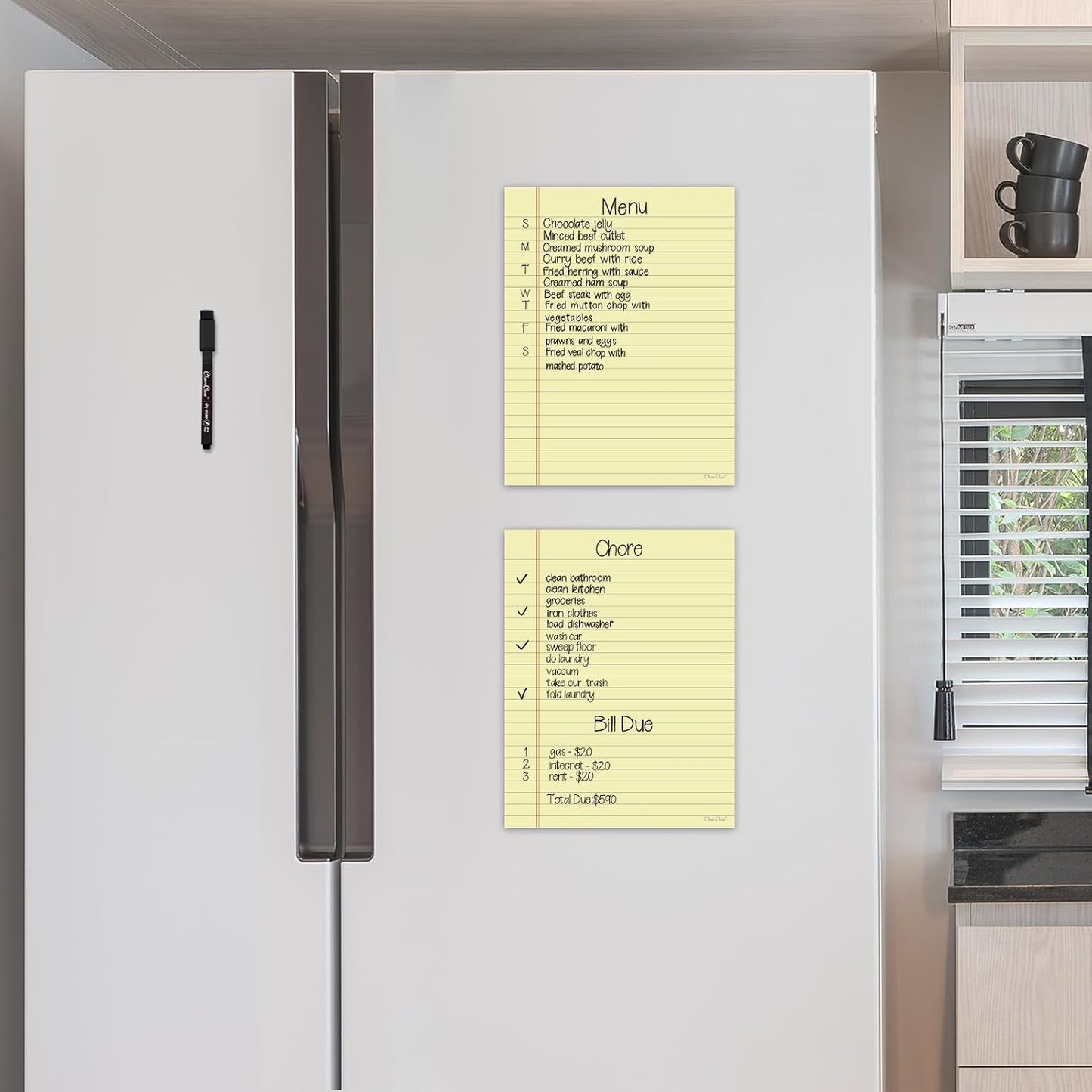 Magnetic Dry Erase Board – 8.5”x11” Reusable Lined Dry Erase List Board for Fridge 2 Pcs – Marker Included