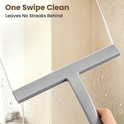 10 Inch Silicone Shower Squeegee for Glass Doors, Streak-Free, Black | No-Squeak Silicone Blade, Ergonomic Round Grip and Built-In Hook for Quick Daily Cleaning of Shower Glass, Tile and Windows