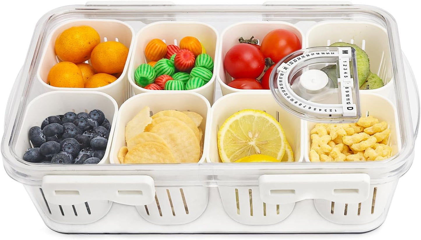 Fruit Storage Containers for Fridge with Lid and Handle, Veggie Tray Bins | Portable Fresh Produce Saver, Food Storage Container with 4 Removable Strainers,Salad Bar for Berry, Vegetable, Refrigerator