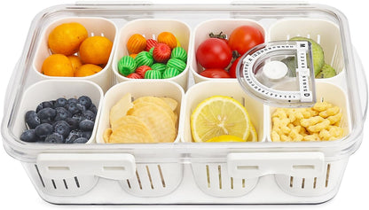 Fruit Storage Containers for Fridge with Lid and Handle, Veggie Tray Bins | Portable Fresh Produce Saver, Food Storage Container with 4 Removable Strainers,Salad Bar for Berry, Vegetable, Refrigerator