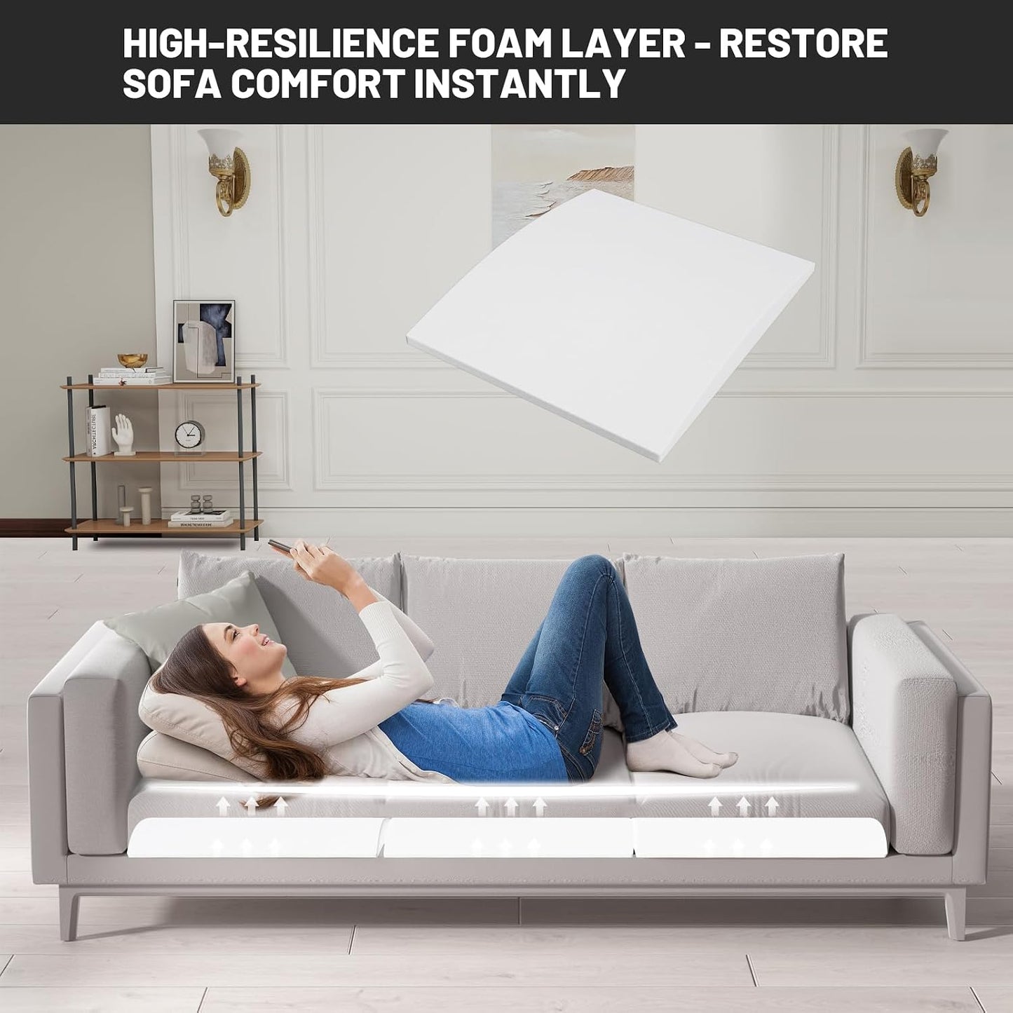 Couch Cushion Support for Sagging Seat, 20"x20"x2" 40D High Density Curved Foam Sofa Cushion Support, Under-Cushion Sag Repair,Grey Set of 3
