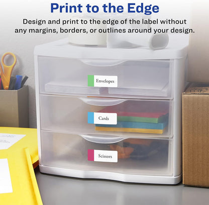 Avery® Durable Removable Rectangle Labels, Sure Feed® Technology, 1" x 2-5/8", Matte White Film, Water-Resistant, Print-to-The-Edge, Laser/Pigment-Based Inkjet Printable, 128 Total