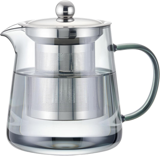 PARACITY Glass Teapot Stovetop 22 OZ/650ml, Tea pot with Removable 18/8 Stainless Steel Infuser, Borosilicate Clear Tea Kettle, Teapot Blooming and Loose Leaf Tea Maker Tea Brewer for Camping, Travel | Clear small tea kettle with infuser and tea pot with