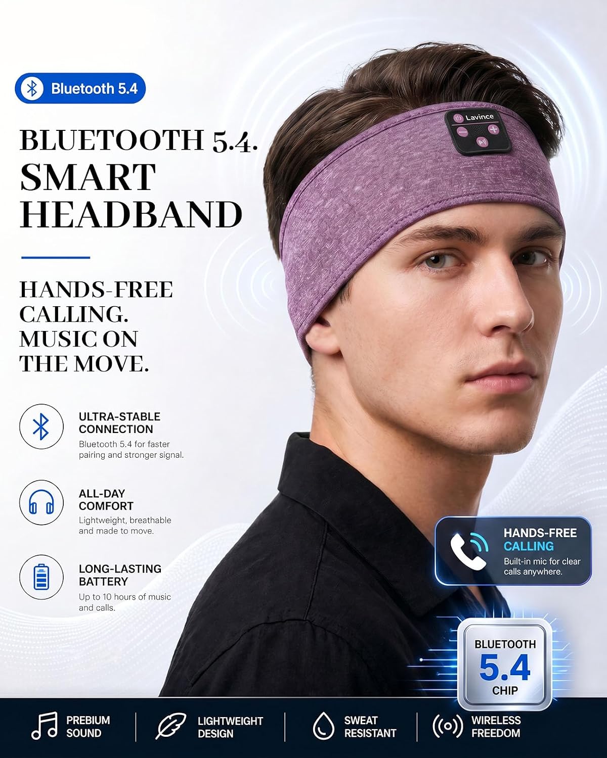 Sleep Headphones Headband, Bluetooth 5.4 Sleeping Headphones for Side Sleepers, Wireless Headband Headphones with Ultra-Thin Stereo Speakers for Sports, Workout, Travel, Meditation