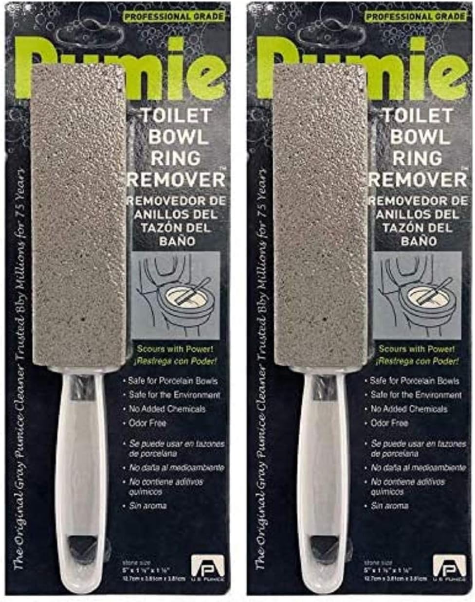 PUMIE Toilet Bowl Ring Remover, TBR-6, Pumice Stone with Handle, Removes Unsightly Toilet Rings and Stains from Toilets; Sinks; Tubs; Showers, Safe for Porcelain, Pack of 2