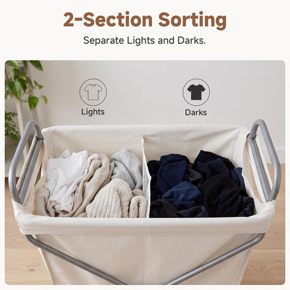 StorageWorks 2 Section Laundry Sorter with Wheels, 160L Beige Hamper Basket | Beige Divided Hamper, Rolling Organizer for Bedroom, Bathroom, College, Apartment
