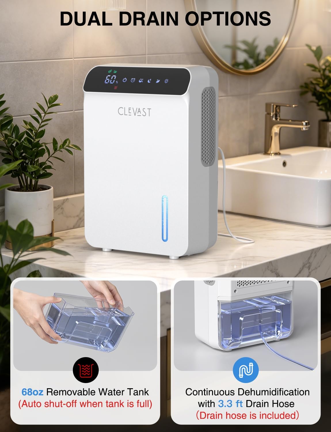 Small Dehumidifier for Bathroom, Bedroom, Quiet Operation, Portable | 30 oz Water Tank, Auto Shut-Off, Compact Mini Ultra-Quiet 24dB Dehumidifier for Closet, Camper & Small Spaces