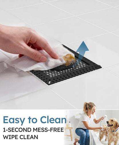 Square Shower Drain Hair Catcher, Anti-Clogging, Gray, 4 inch | Fast Drainage, Anti-Slip & Stays in Place, Stainless Steel & TPE Material, Easy Clean Fits Bathroom Hair Catcher for Shower
