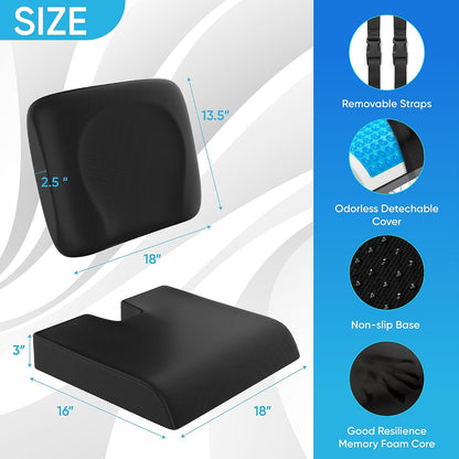 Wheelchair Cushion for Pressure Relief - (4-Piece Set) 18”x16” Anti-Slip Wheelchair Seat Cushions, Lumbar Pillow and Wheelchair Armrest Pads for Adults, Seniors, Wheelchair Accessories