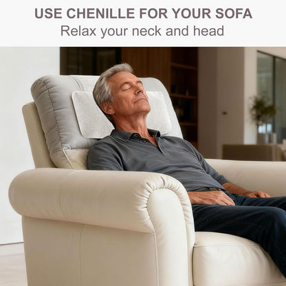 Chenille Neck Pillow for Sofa - Adjustable Headrest, Non-Slip Neck Support Cushion for Pain Relief, Comfortable Chair Pillow, Gray