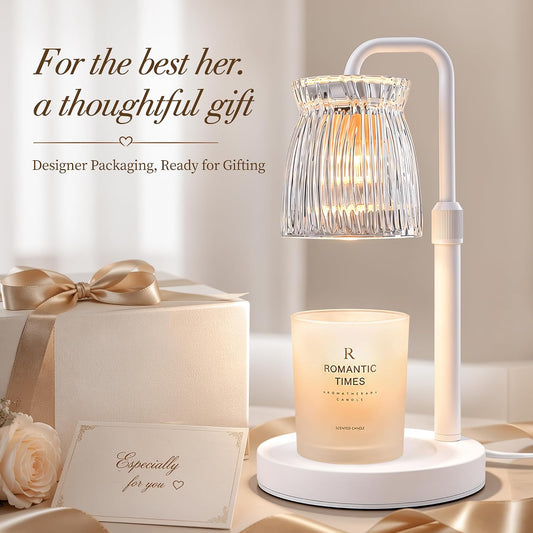 Shering White Candle Warmer Lamp with Timer & Dimmable - Metal Base & Glass Shade, Adjustable Height Wax Melter for Jar Candles, Mother's Day for Women