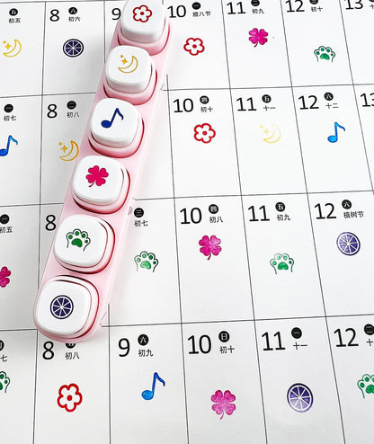 6-in-1 Pre Self-Inking Planner Stamp Set - Portable Emoticon Weather Themes Stamps with Storage Case for Bullet Journal, Scrapbooking, Travel, Daily Planning -100mm x 15mm (Quick-Dry Ink, 2pcs)