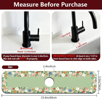 2 Pcs Kitchen Sink Splash Guard Faucet Mat Wood Grain Pattern Faucet Mat for Sinks Natural Wood Color Absorbing Drying Mats for Kitchen Bathroom, 23.6x5.5inch