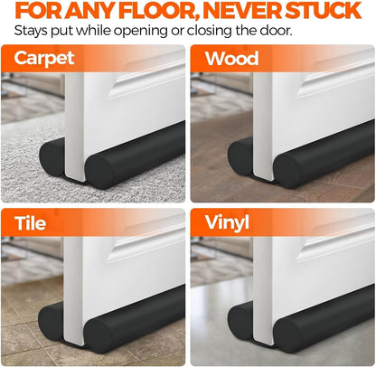 Holikme Door Draft Stopper Weather Stripping Adjustable Door Sweeps, Black | Draft Stopper for Bottom of Door Gap Filler, Windproof Seal, Easy Install, Block Noise, Cold Air, Light, Dust & Drafts