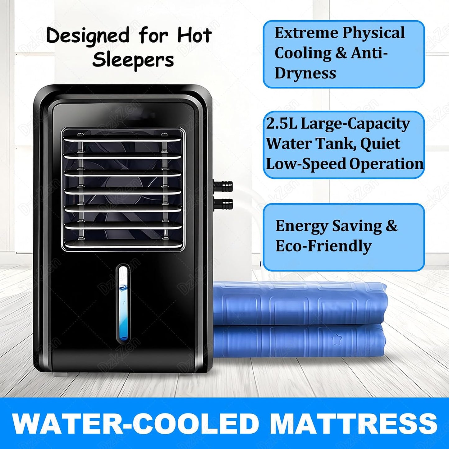 Cooling Mattress Pad with Remote Control, Bed Fan Cooling System, with 4 Speeds & Timer, 2.5l Capacity, Quiet Operation, Water Return for Hot Sleepers 160cm*70cm