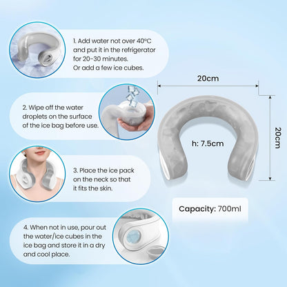 Neck Cooler for Hot Weather, Reusable Wearable Ice Water Neck Wrap with Wide Mouth for Ice Cubes, U-Shaped Cooling Neck Pack for Summer Heat, Outdoor Work, Sports, Travel & Hot Flashes, Blue