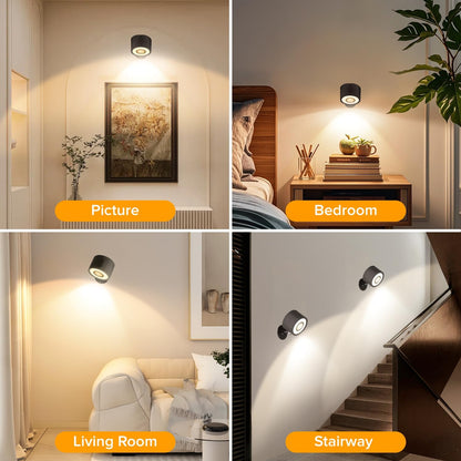 LED Wall Mounted Lights 4 Psc with Remote, 3000mAh Rechargeable Battery Operated Wall Sconces, 3 Lighting Modes & Dimmable, 360°Rotate Cordless Wall Light for Bedroom Bedside Reading Study (White)