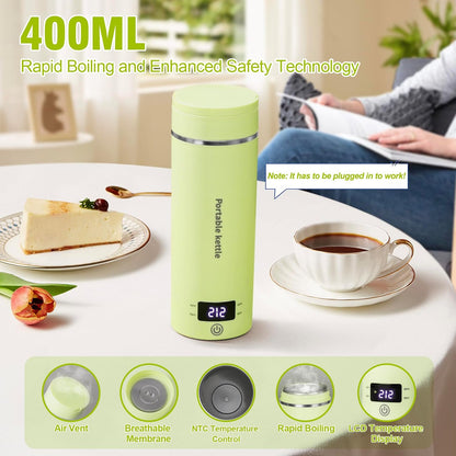 Touxila Portable Electric Kettle for Travel 120V, 13.5oz, 4 Temp Settings | 304 Stainless Steel Lining,Fast Boiling Water,Auto Shut-Off,Boil Dry Protection,Small Kettle for Office & Hotel(Beige, 400ML)