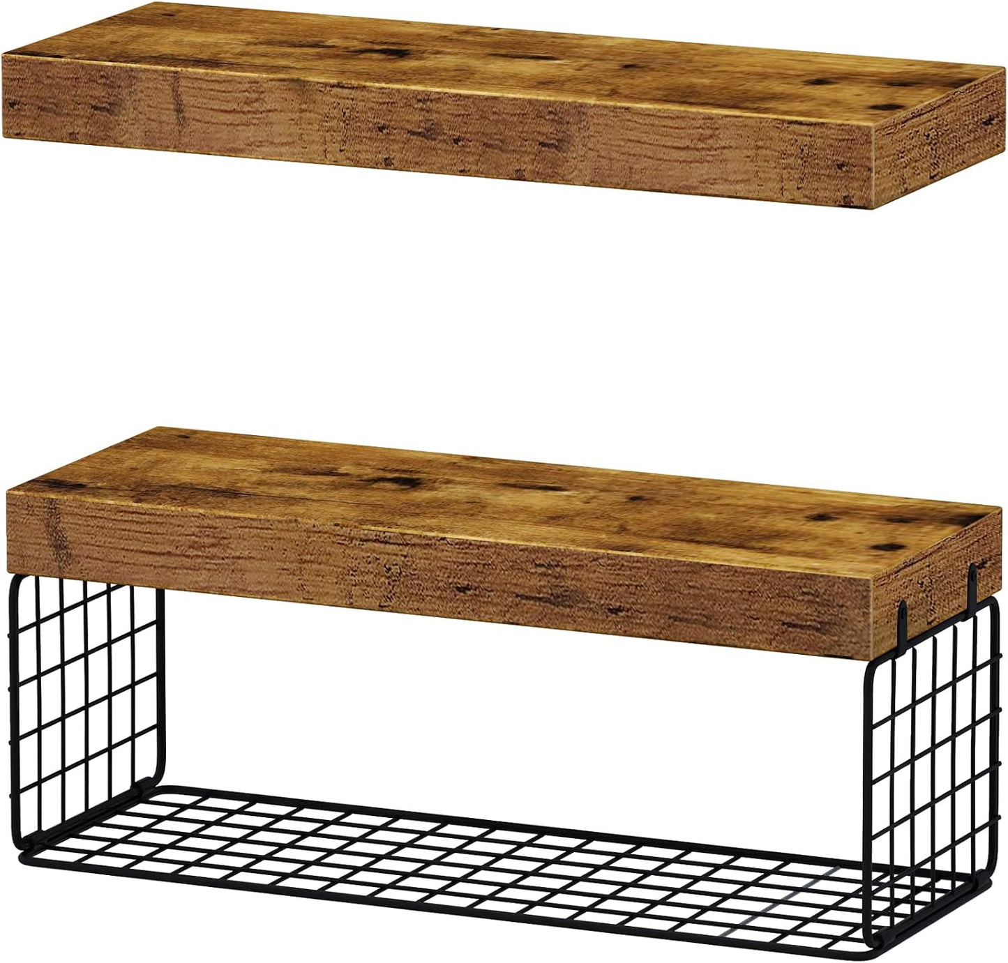 QEEIG Bathroom Shelves Over Toilet - Wall Mounted Floating Shelves Toilet Paper Storage Small Farmhouse Decor Shelf 16 inch Set of 3, Rustic Brown (019-BN3)