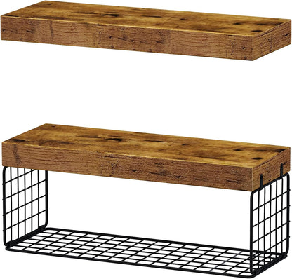 QEEIG Bathroom Shelves Over Toilet - Wall Mounted Floating Shelves Toilet Paper Storage Small Farmhouse Decor Shelf 16 inch Set of 3, Rustic Brown (019-BN3)
