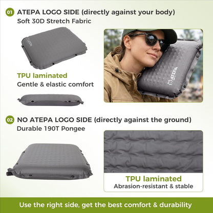 ATEPA Inflatable Seat Cushion | 2" & 2.5" foam core seat pad, Self inflating, Compact, Stadium, Airplane, Travel, Camping, Hiking, Sports events
