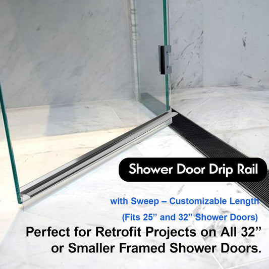 32” Shower Door Drip Rail with Sweep for Chrome Framed Shower Door Bottom | Compatible with Sliding Glass Shower Doors bottom Replacement Parts