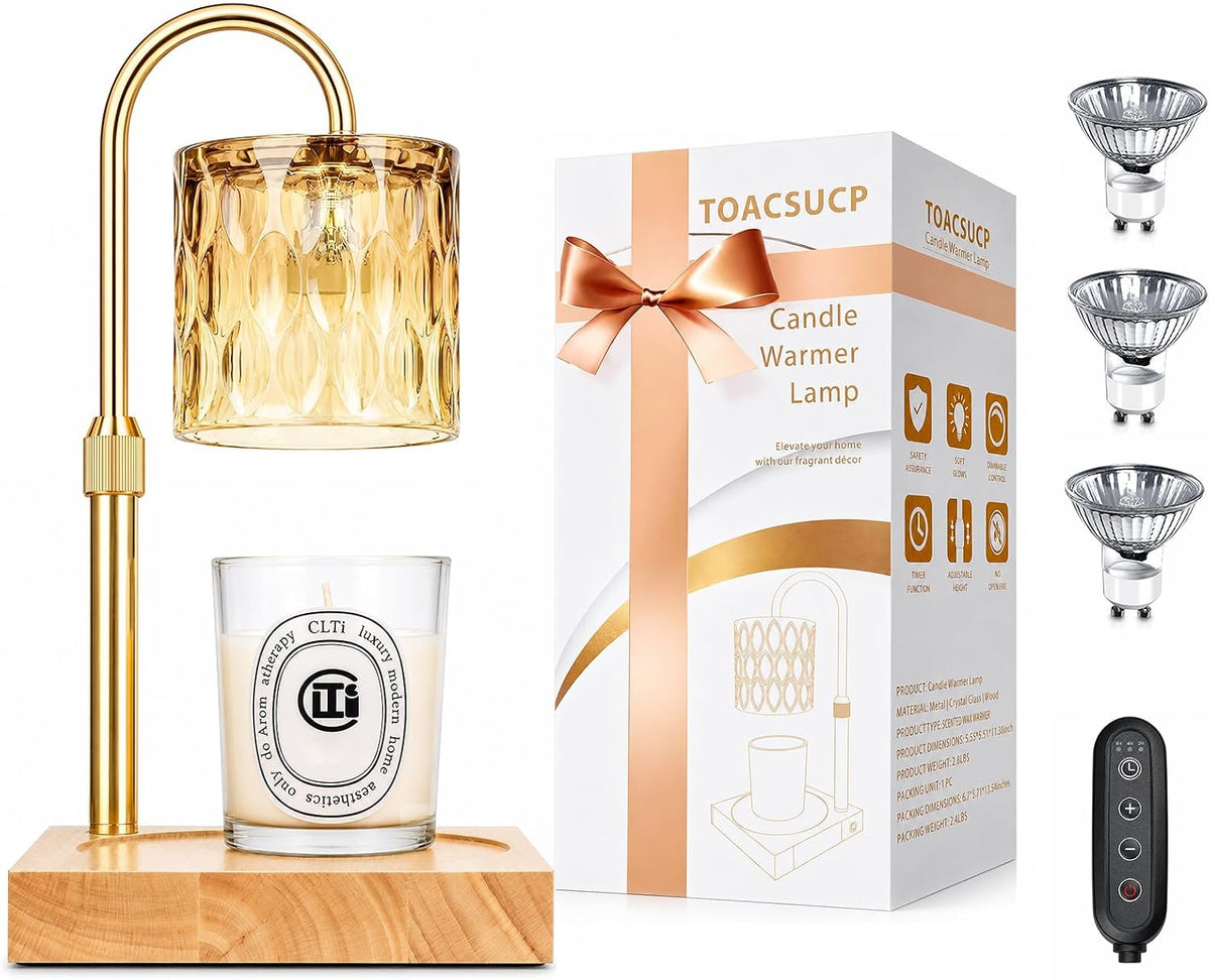 Candle Warmer Lamp with 3 Bulbs, Adjustable Height Dimmable Candle Warmer with Timer, Candle Lamp with Charming Gift Box Ribbon,Birthday Gifts for Women Mom, House Warming Gifts New Home Decor