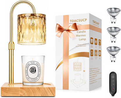 Candle Warmer Lamp with 3 Bulbs, Adjustable Height Dimmable Candle Warmer with Timer, Candle Lamp with Charming Gift Box Ribbon,Birthday Gifts for Women Mom, House Warming Gifts New Home Decor