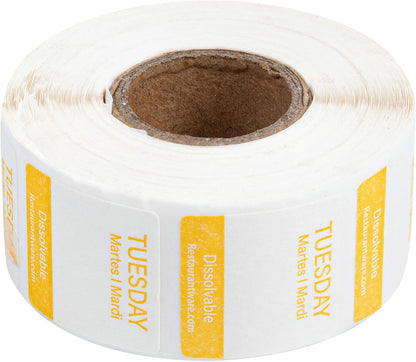 Restaurantware RW Smart 1 Inch x 1 Inch Food Rotation Labels 500 Dissolvable Food Safety Labels - Premium Trilingual Orange Paper Day Of The Week Labels For Food Storage Or Prep Saturday
