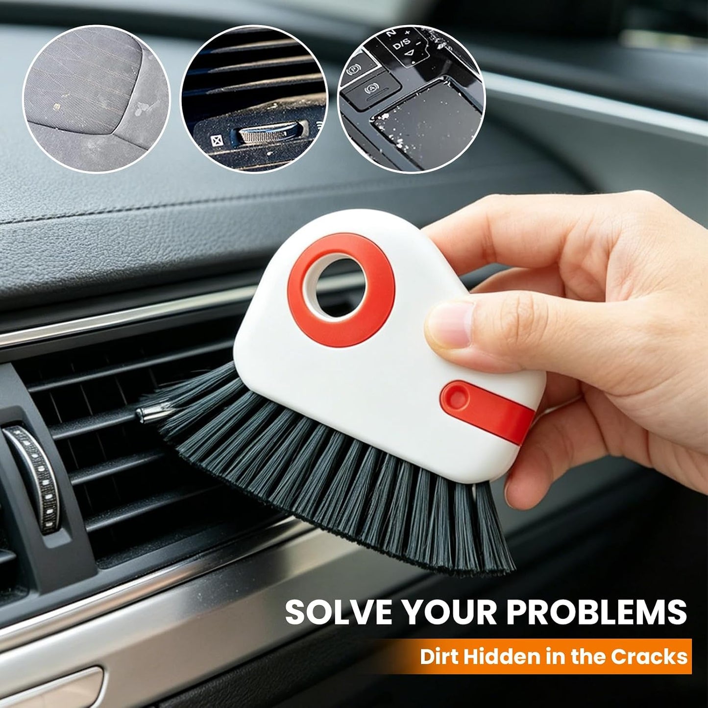 2 in 1 Groove Cleaning Brush, Multifunctional Window Track Cleaner with Hidden Scraper, Hard Bristle Grip Brush Sliding Door Cleaning Tool for Vehicle Home Office (Gray)