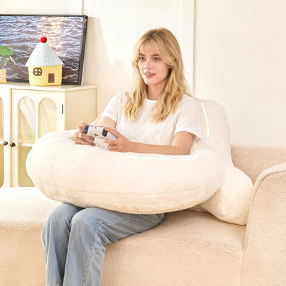 Reading Pillow with Arms for Sitting in Bed,Backrest,White Flannel,M | 17" Backrest Supports Back for College Students,Elbows & Forearms for Dorm Reading,Gaming,Watching TV