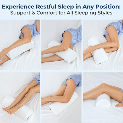 5 STARS UNITED Knee Pillow for Back Sleeping – Half Moon Bolster Pillow for Legs, Under Knee Pillow for Sleeping on Back, Memory Foam Leg Pillow for Back Pain, White