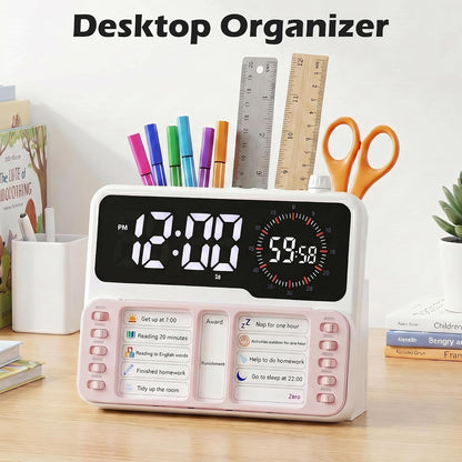 Visual Timer for Kids/Adults, ADHD Tools for Kids with Visual Schedule, 6-in-1 Time Timer with Alarm/Countdown/Digital Clock/Chore Chart, Smart Autism/ADHD Task Timer for Home Classroom - Pink