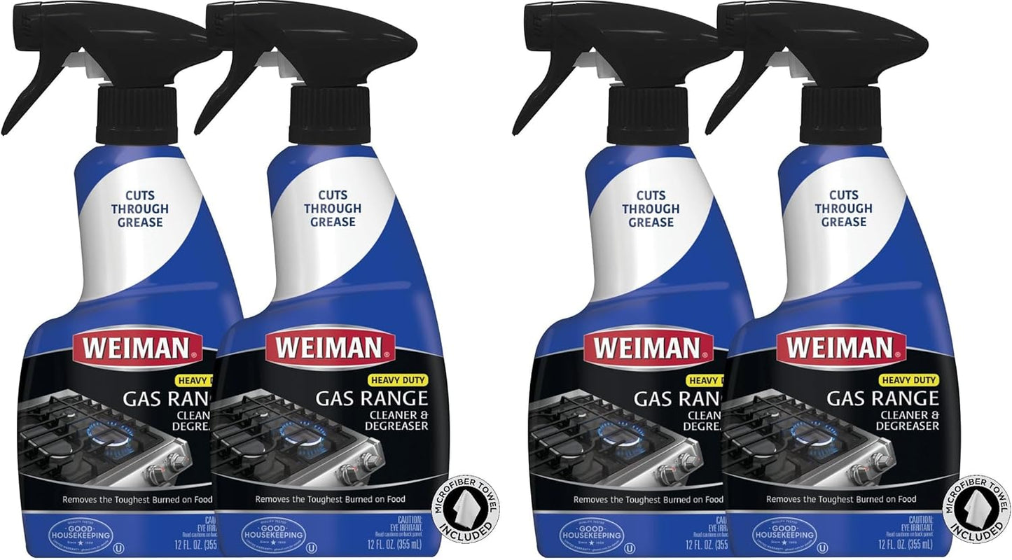Weiman Heavy Duty Gas Range & Stove Top Cleaner and Degreaser - 2 Pack, 24 Ounces with MicroFiber Cleaning Towel