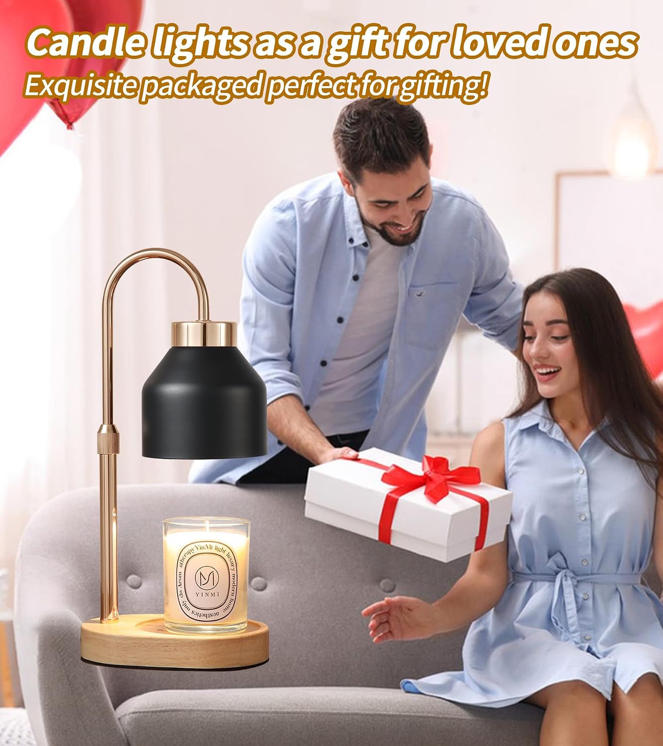 Candle Warmer Lamp with Timer and Dimmer,Electric Gold Light Gifts for Women Melt Wax Warmer Lamp with 2 Bulbs for Candle Jars House Warming New Home Decor Bedroom