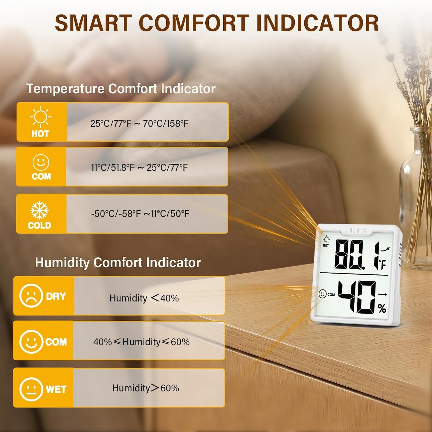DOQAUS 3 Pieces Digital Hygrometer Indoor Thermometer Humidity Meter, Black | Accurate Temperature Indicator and Humidity Monitor for House, Baby Room, Greenhouse, Incubator - Battery Included