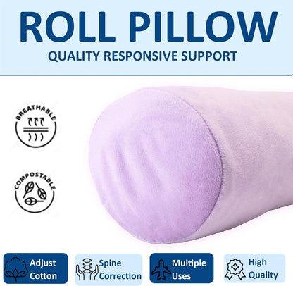 Neck Roll Pillow, Cervical Neck Pillow Bolster Pillow for Sleeping | Cotton neck roll, machine-washable cover, supports neck, legs, back & sleeping, slim bolster for bed & yoga
