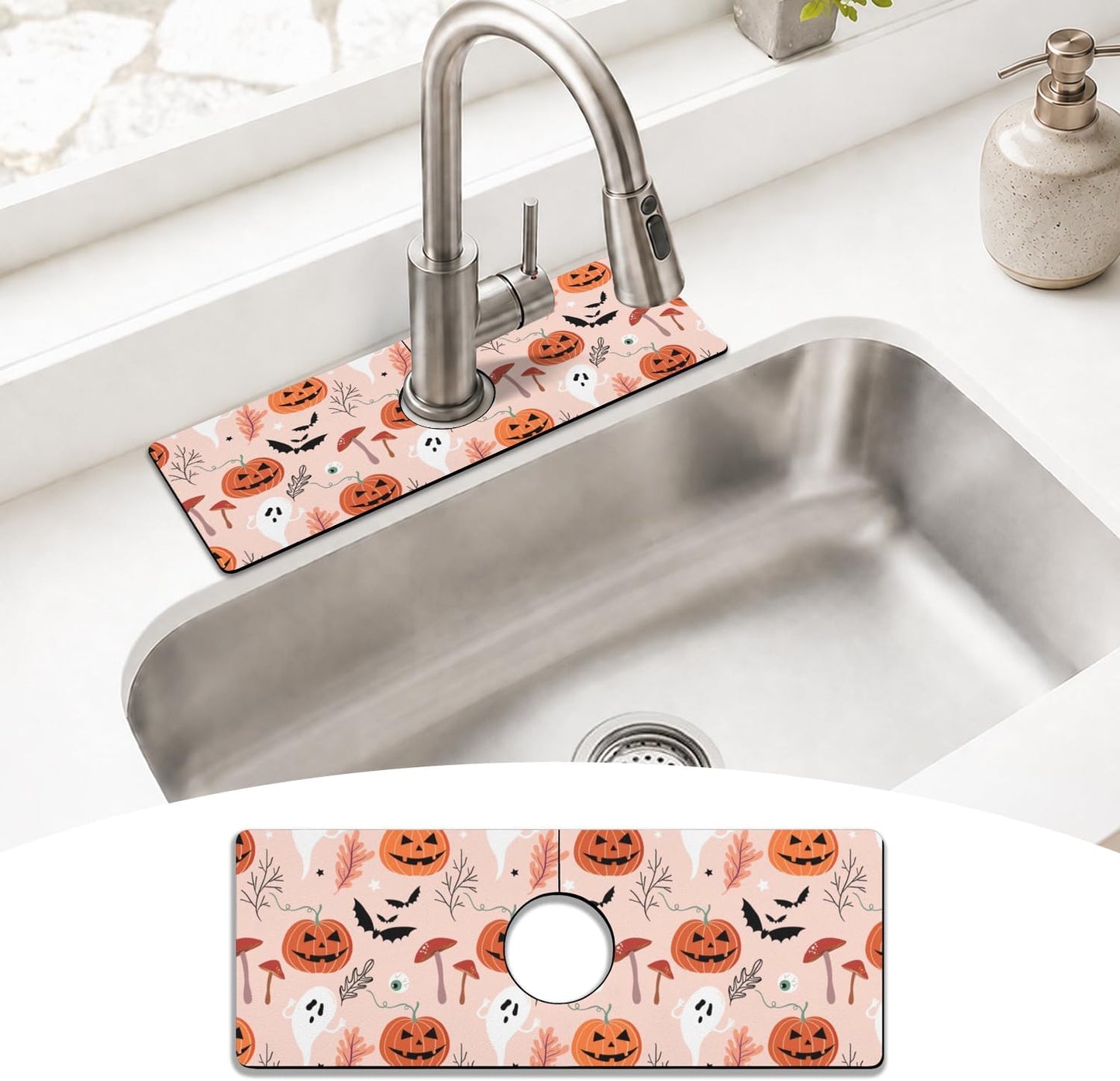 Light Brown White Checkered Kitchen Sink Splash Guard Faucet Mat,Faucet Non-Slip Absorbent Mat,Farmhouse Sink Splash Guard Behind Faucet for Kitchen Bathroom, 15"x5.5"