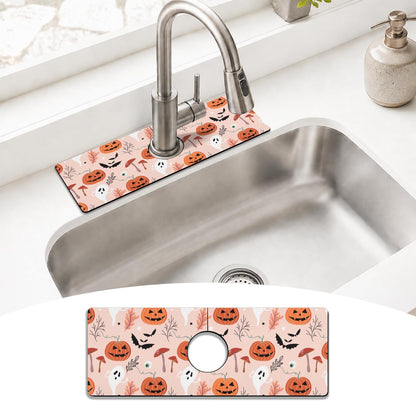 Light Brown White Checkered Kitchen Sink Splash Guard Faucet Mat,Faucet Non-Slip Absorbent Mat,Farmhouse Sink Splash Guard Behind Faucet for Kitchen Bathroom, 15"x5.5"