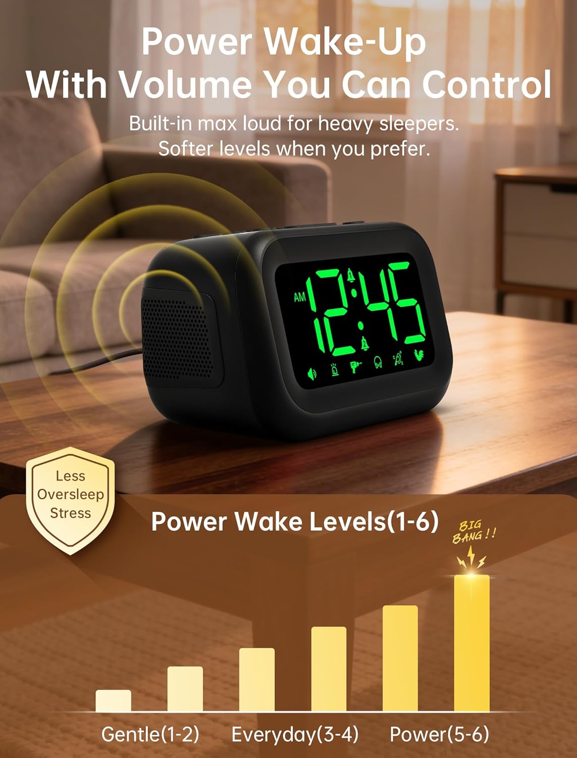 AuroraCalm Extra Loud Alarm Clock: 115dB On-Time Wake-Up